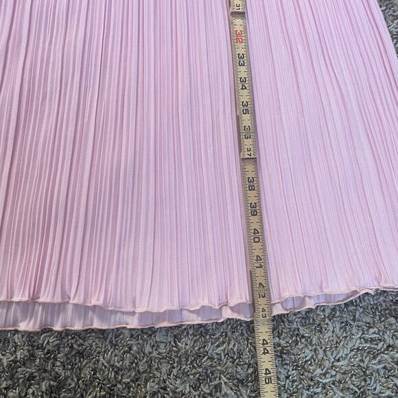 Vintage 70s Dress Size 4 Light Pink Pleated Puff Sleeve Lace Coqutte Romantic - Picture 15 of 16